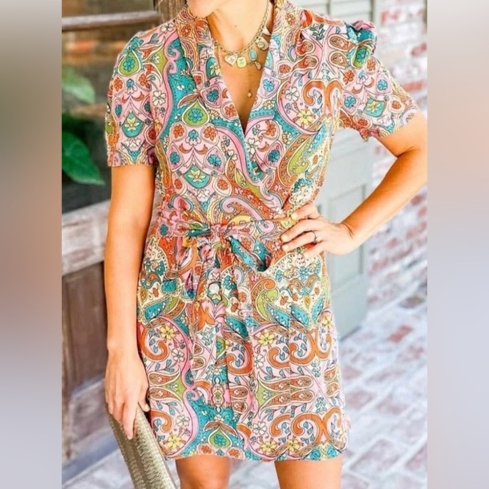 Fate Bright Colorful Blazer Wrap Mini Dress Coquette Girl Paisley - Sz M NWT 🧡🎀